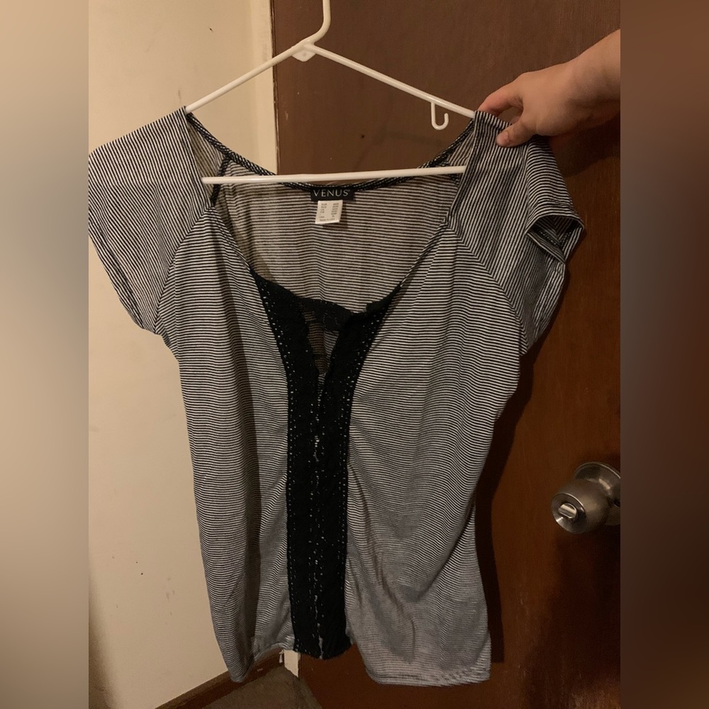 Venus black and white striped top